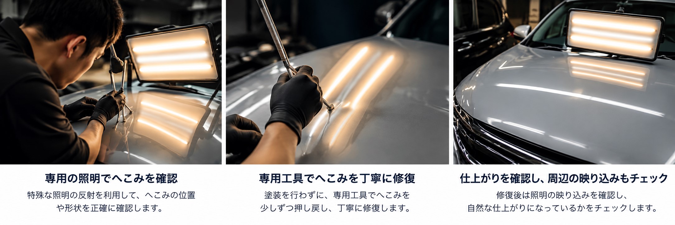 デントリペアの作業工程を表現したイメージ画像
